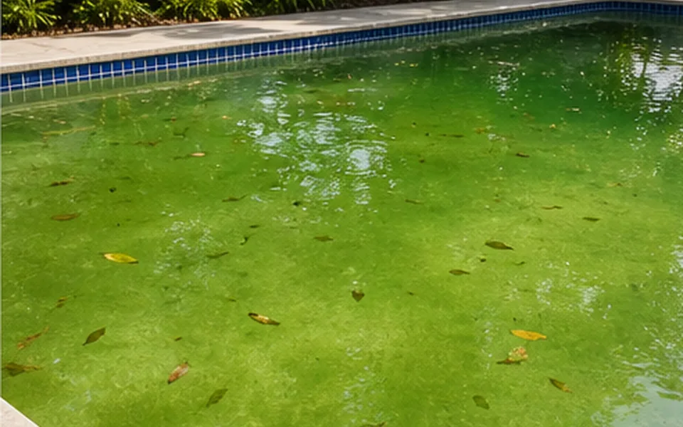 Green algae pool water before cleanup